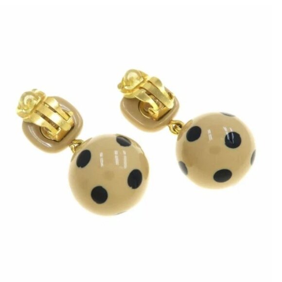 CHANEL CC Logos Black Dots Ball Cube Clip-On Earrings Gold Tone - Picture 3 of 9